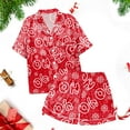 thumbnail image 5 of Pajamas for Women Set – 2 Piece Sets That Balance Style with Everyday Comfort Women's Casual Christmas Print Pajama Set Silk Satin Short Sleeve Button Up Top And Shorts Set, 5 of 7