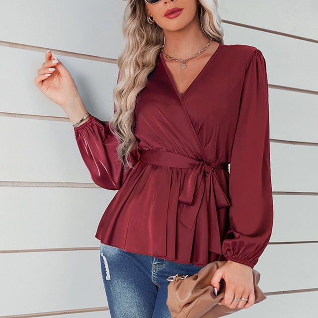 Blusa De Manga Larga Para Mujer, Blusa Con Cuello En V Para Mujer, Abrigo Cruzado De Moda Transpirable Para Compras Para Uso Diario LYUMO Otros