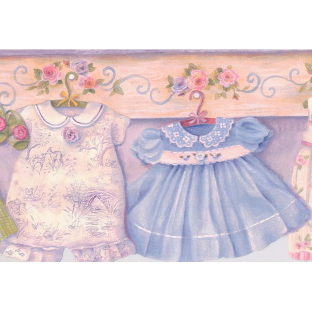 Bébé Vêtements Enfants Papier Peint Frontière pour Cuisine Cottage Salle de Bain Salon, Rouleau 15' x 6,5''