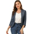 thumbnail image 1 of Blazer De Solapa Con Muescas Y Mangas 3/4 A Rayas Para Mujer Azul oscuro M, 1 of 6