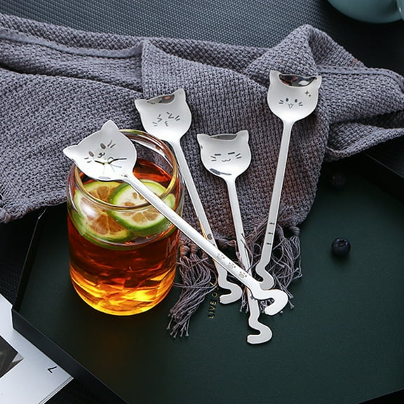 Joernso Coffee Spoon Cute Non-stick Stainless Steel Creative Cat Shape Spoon for Kitchen