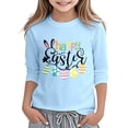 thumbnail image 2 of FAOWME Children Kids Girls T Shirt 3/4 Sleeve Round Neck Easter Bunny Letter Print Comfortable Top For Holiday Festival Celebration,Light Blue,5-6 Years, 2 of 4