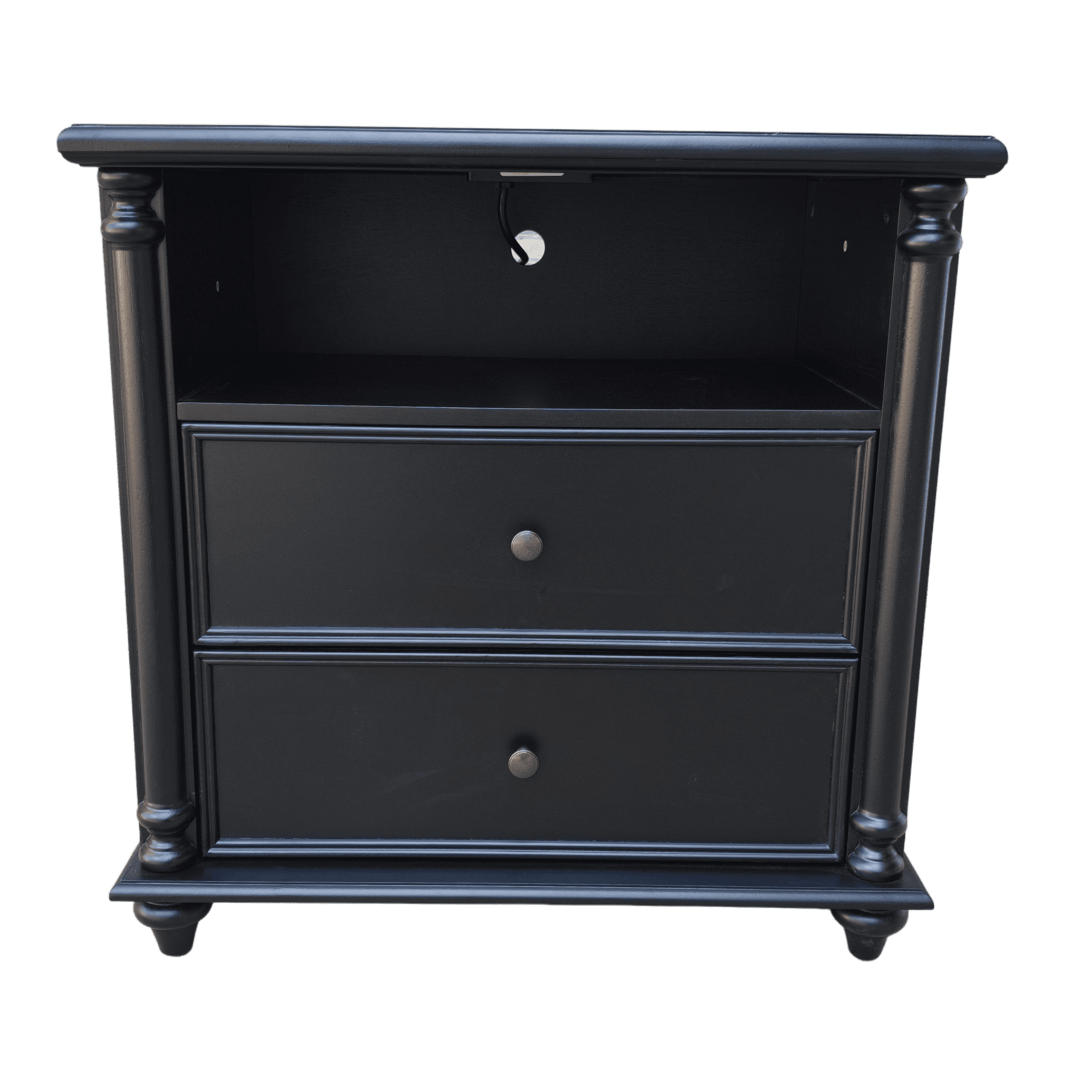 Leumius 28" Nightstand with Charging Station, Nightstand with Solid Wood Legs, 2 Drawers End Table, Bedside Table for Living Room Bedroom Black