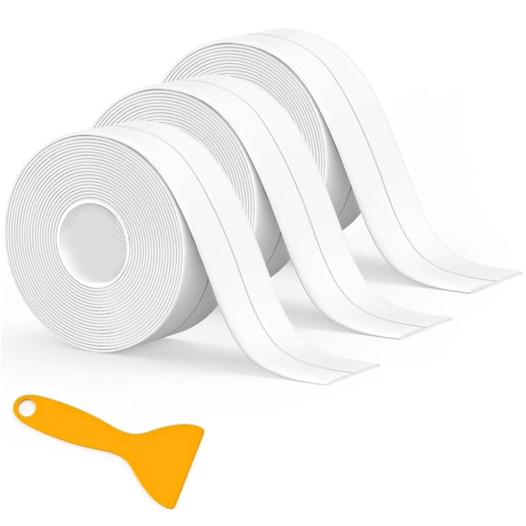 GZLOM 3 Rolls Caulk Tape Waterproof Self Adhesive, 1.5" x 10.5Ft Toilet Caulk Sealing Strip, Bathtub Caulking Sealant Tape for Kitchen, Bathroom, Sink, Countertop, Floor Wall Edge Protector, White
