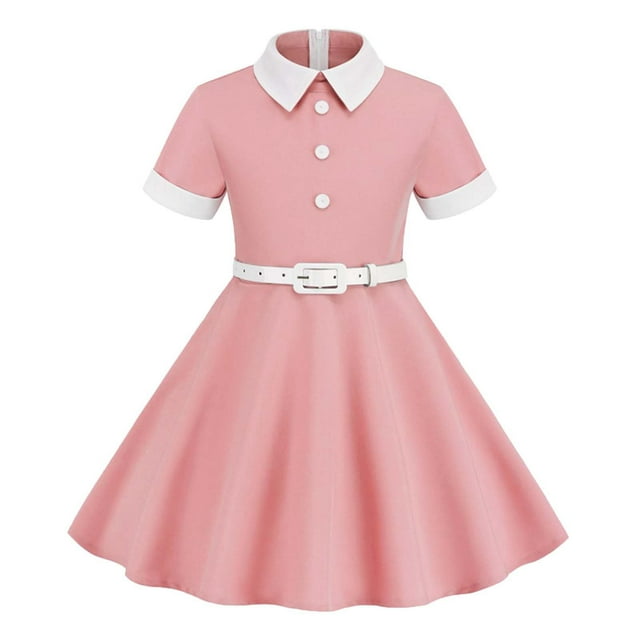REDARER Vêtements pour Enfants, Robe Fille à Manches Courtes avec Jupe Fluide et Design Confortable, Taille : 9-10 Ans