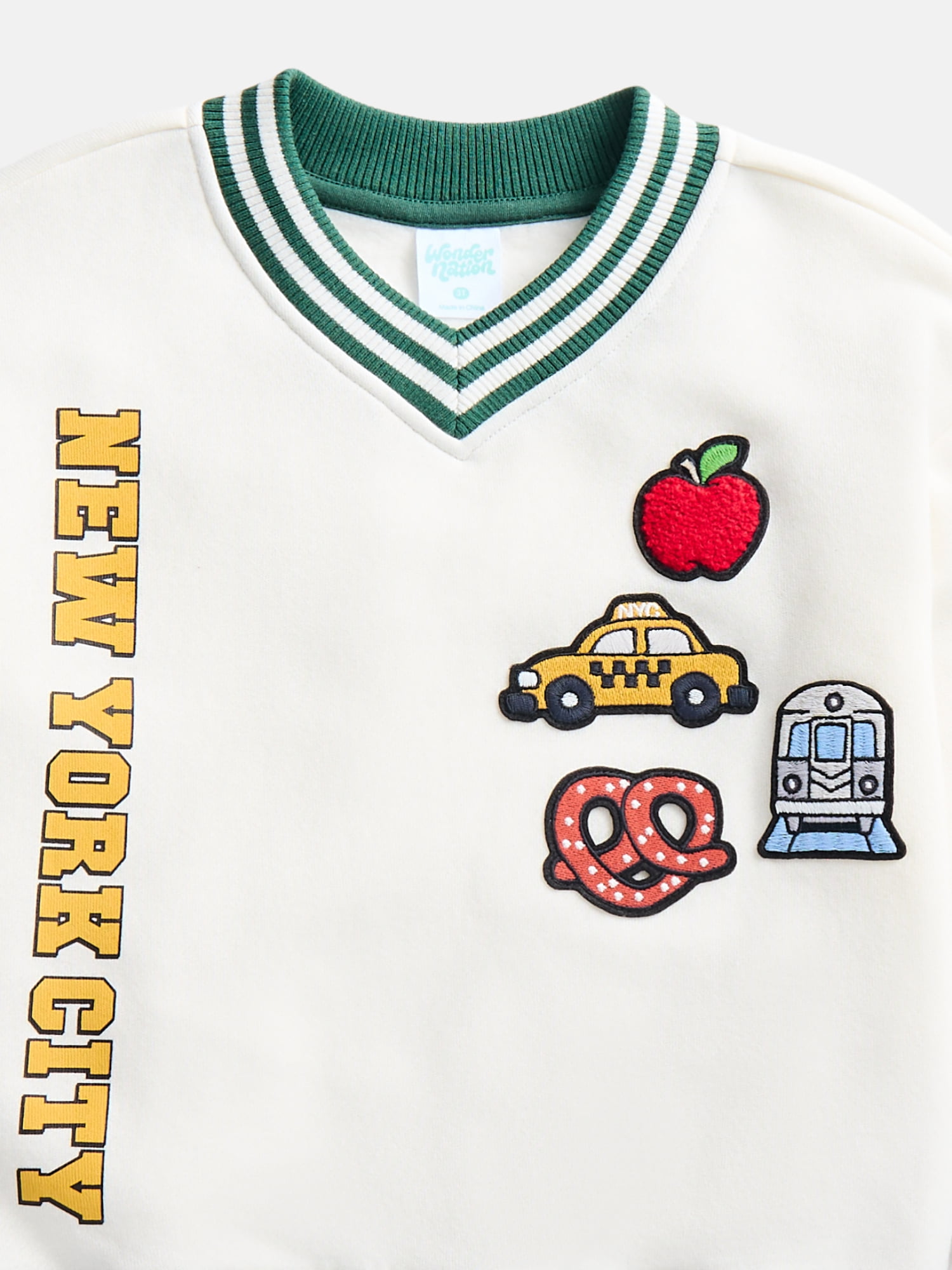 Wonder Nation Toddler Boys Embroidered Patch Graphic V Neck Sweatshirt, Sizes 12M-5T