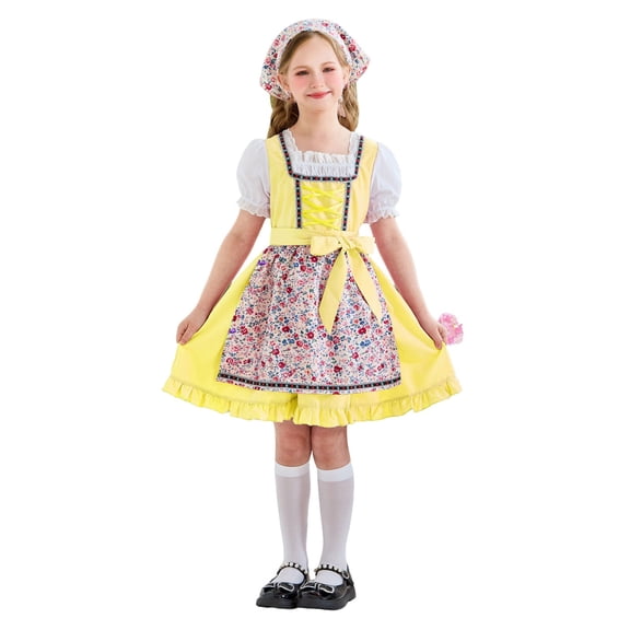 Uobin Girls 2 Piece Dirndl Farm Dress For Holidays Outfit Toddler Kids Style Summer Party Wear for 5-14 Years