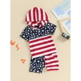 thumbnail image 4 of Baby Boy Summer Outfits Short Sleeve Stars and Stripes Print Hoodie + Shorts Set Toddler Clothes, 4 of 10