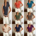 thumbnail image 5 of Womens Short Sleeve Work Shirts Summer V Neck Business Casual Polo Tops Basic Office Blouses Dark Purple Size S, 5 of 8