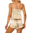 thumbnail image 3 of INSPIRAR CHIC Pijamas de Satén para Mujeres con Top de Camisón Floral y Pantalones Cortos con Volantes Conjuntos de Ropa de Dormir M Champagne, 3 of 5