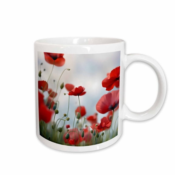 3drose, Field of Poppies Floral Art, 15oz Mug