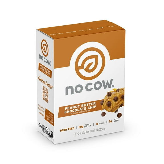 No Cow Vegan Protein Bars, Peanut Butter Chocolate Chip, 4 Pk