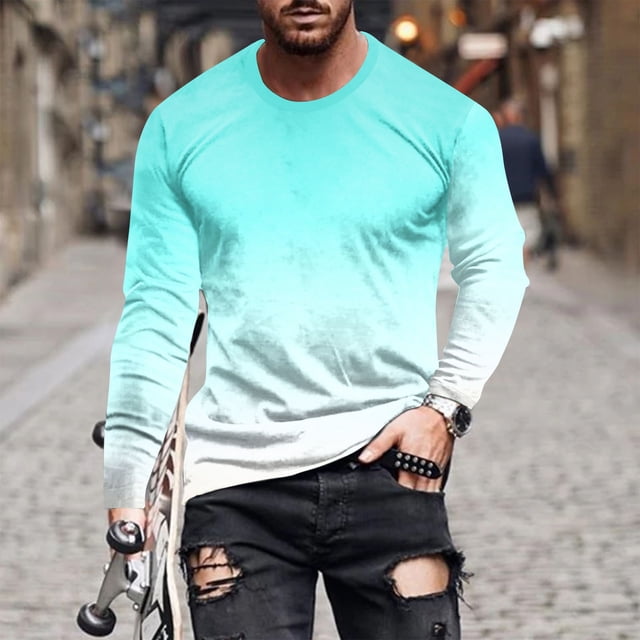 Meichang T-Shirt à Manches Longues pour Homme Coupe Ajustée, T-Shirts Graphiques pour Homme Décontractés à Imprimé Dégradé 3D, T-Shirts Fantaisie à Col Rond Confortables à Manches Longues pour Homme