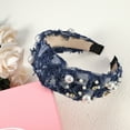 thumbnail image 6 of Unique Bargains Pearly Crystal Knotted Women Headband Classic Casual Style Headband for Women Deep Blue 5.24"x1.97", 6 of 6
