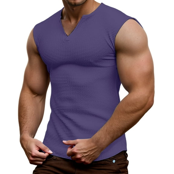 Fgnfyis Men's V-Neck Sleeveless Tank Tops Casual Lightweight Summer Wear for Outdoor Activities Gym and Home Tank Top Men Purple XXL