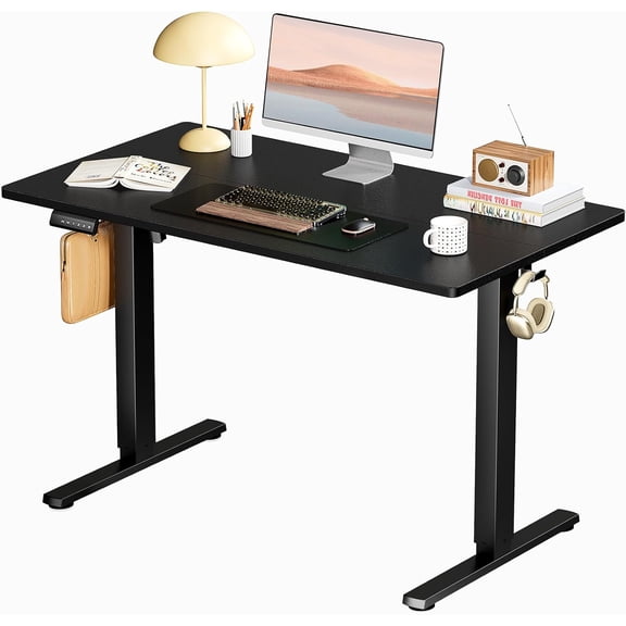 MY Adjustable Height Standing Desk 40 Inch Electric Sit Stand Up Down Computer Table Ergonomic Rising Modern Lift Motorized Gaming Desktop Workstation for Work Home Office, Black