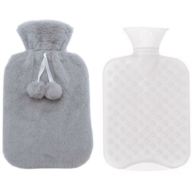 Bolsa de agua caliente (2 litros), para aliviar el dolor, calambres menstruales, cuello y hombros, terapia de frío caliente gris