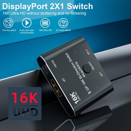 Chenyang DP DisplayPort 2.0 Bi-Direction 2x1 Switch Splitter Selector Hub Support HDCP SST Extended 16K@60hz 4K@240hz Convertor