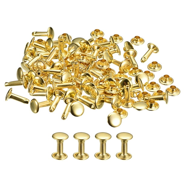 50 Sets Leather Rivets 8mm Double Cap Rivets 12mm Height Metal Studs Rivet, Gold Tone