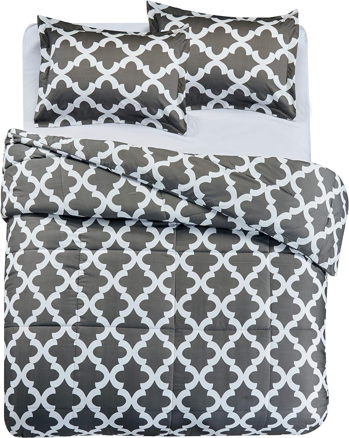 Comforter with 2 Pillow Shams Goose Down Alternative Ultra Soft Microfiber Grey Color King Size