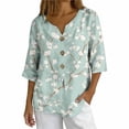 thumbnail image 2 of Sheghy Tshirts Shirts for Women 100%Cotton Relaxed Fit V Neck 3/4 Sleeve Top, Women Casual Pullover Shirt with Decorative Buttons, 2 of 5