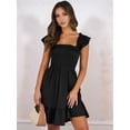 thumbnail image 4 of Women's Sleeveless Square Neck Smocked Ruffle Backless Boho Short Sundress Dress for Summer Beach Black M, 4 of 9