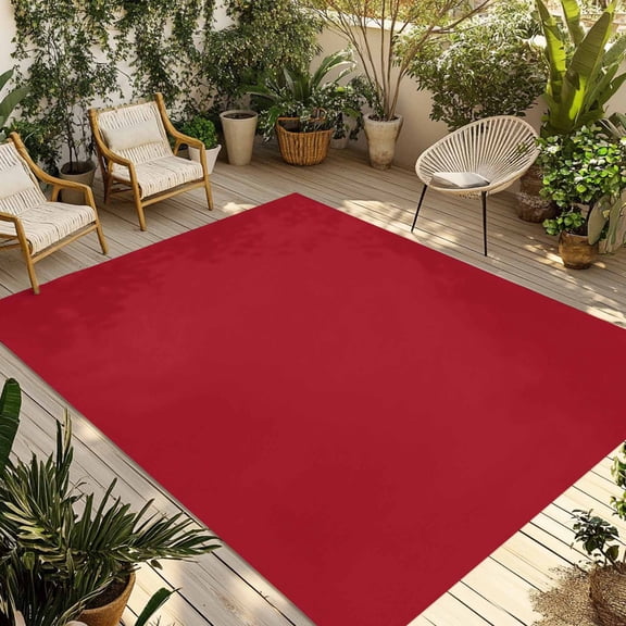 Pure Red Outdoor Rug for Patio/Deck/Porch, Non-Slip Large Area Rug 5 x 8 Ft, Simple Solid Color Indoor Outdoor Rugs Washable Area Rugs, Reversible Camping Rug Carpet Runner
