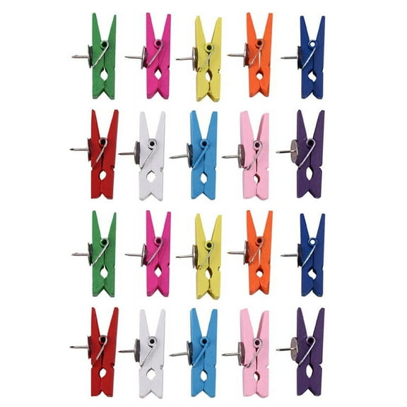 Push Pins with Wooden Clips Pushpins Tacks Thumbtacks, Paper Clips with Pins for Cork Boards Notes Photos Wall and Craft for Offices Home Schools Use Multicolor 20pcs,Multicolor