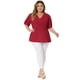thumbnail image 3 of Women's Plus Size PolDots Blouses V Neck Button Front Short Sleeve Wrap Peplum Top Red 3X, 3 of 7