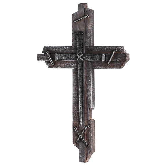 Dicksons WWC-79 Antiqued Nail Cross With Iron Ropes Dark Brown and Silver Tone 18 x 11 Inch MDF Decorative Hanging Wall Cross