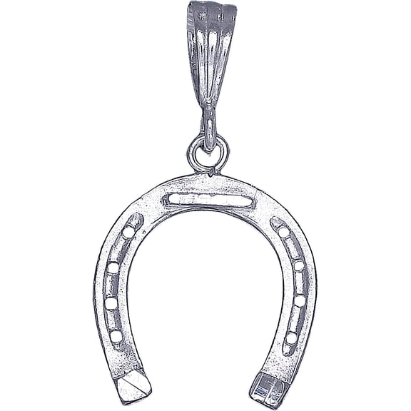 Sterling Silver Horseshoe Charm Pendant Necklace with Diamond Cut Finish and 24 Inch Figaro Chain