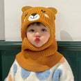 thumbnail image 5 of Kids Winter Hat, Cute Bear Ears One-piece No Brim Bonnet, Knitted Windproof Headwear Neck Warmer - Beanie Hat for Baby Boys Girls, 5 of 8