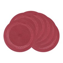 Farmhouse Round Placemats Set of 6 Woven Placemats for Dining Table Decor, Washable Kitchen Table Mat for Holiday Wine Red 15inch