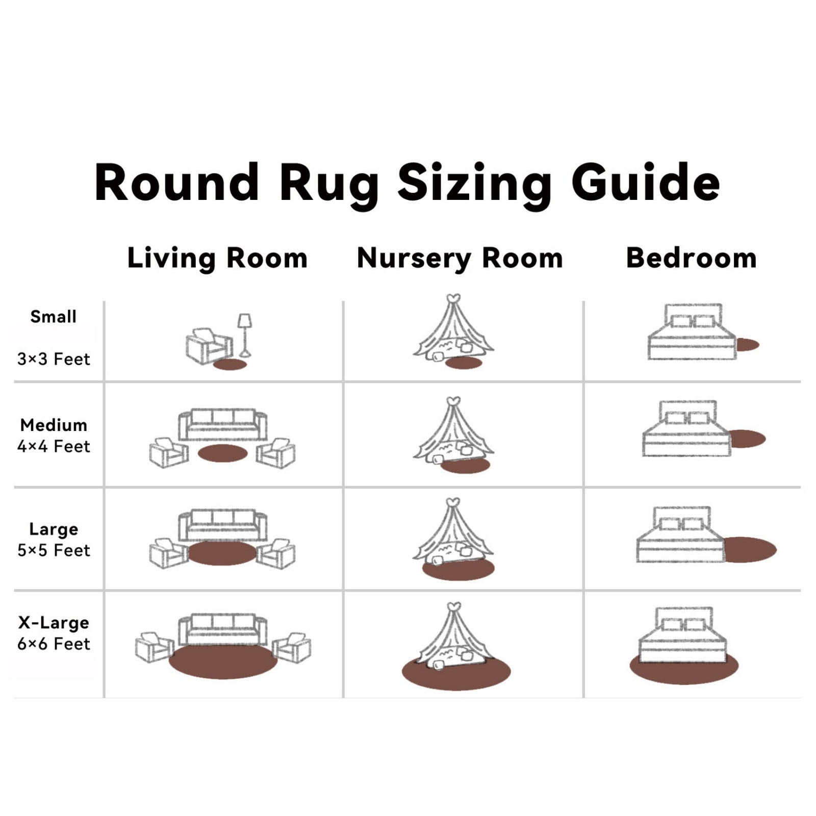Buganda Fluffy Area Rugs, Round Area Rug for Living Room, Soft Decorative Carpet for Indoor Home, 4'x4', Coffee