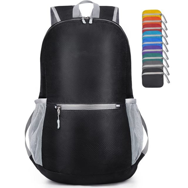 Sac à Dos de Randonnée Ultraléger 20L - Sac Pliable Léger, Résistant à l'Eau, Design Unisexe (Noir)