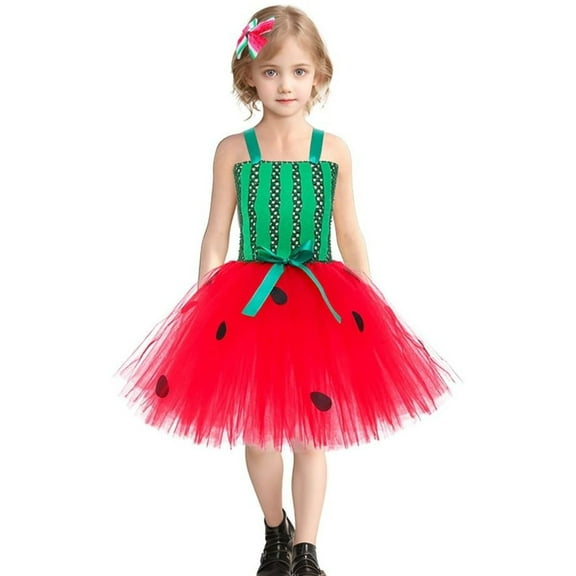 EnJoCho Girls Watermelon Tutu Dress with Mesh Tulle Skirt - Halloween Dress Set for Role Play, Dance Recital, Festive Celebration