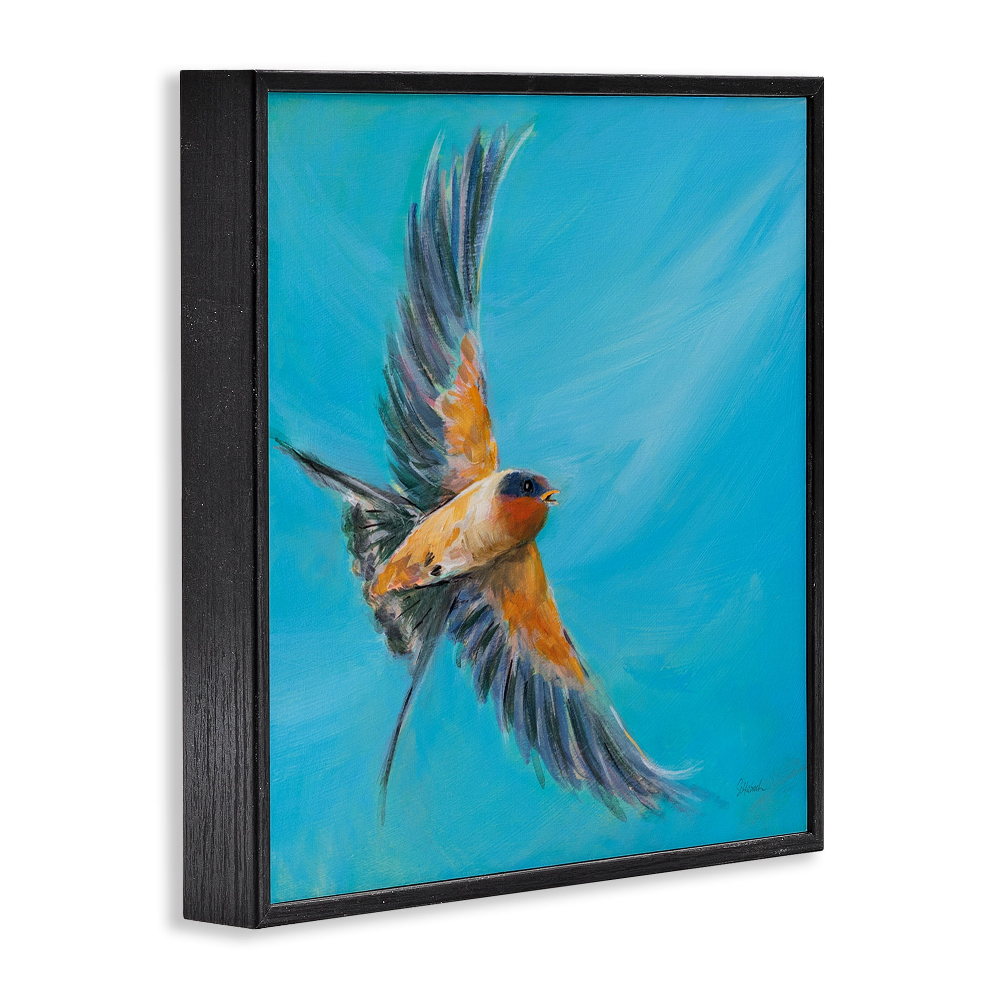Stupell Industries Soaring Bird on Blue Animals & Insects Painting Black Framed Art Print Wall Art, 24 x 24