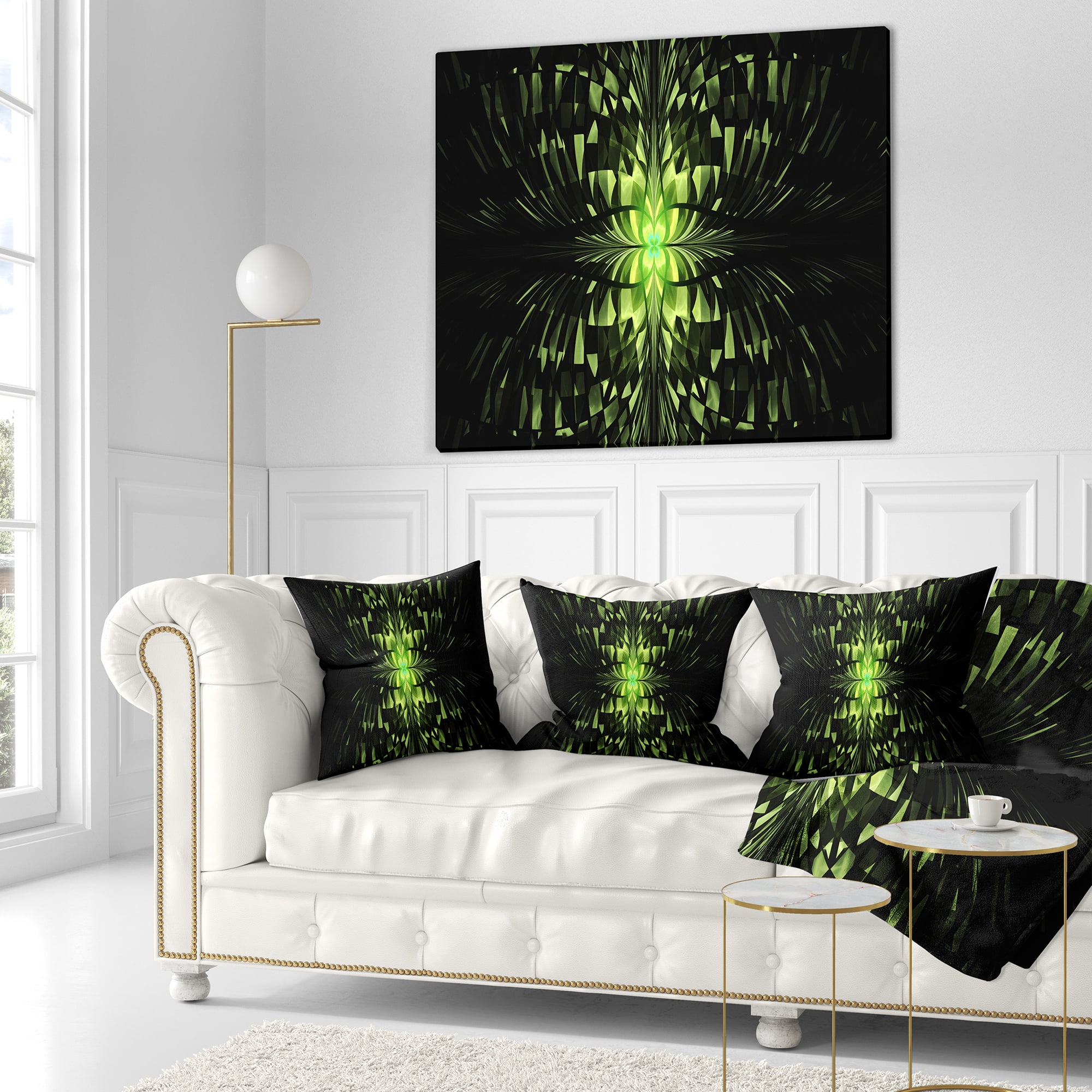 Designart Green Butterfly Pattern on Black - Abstract Throw Pillow - 16x16