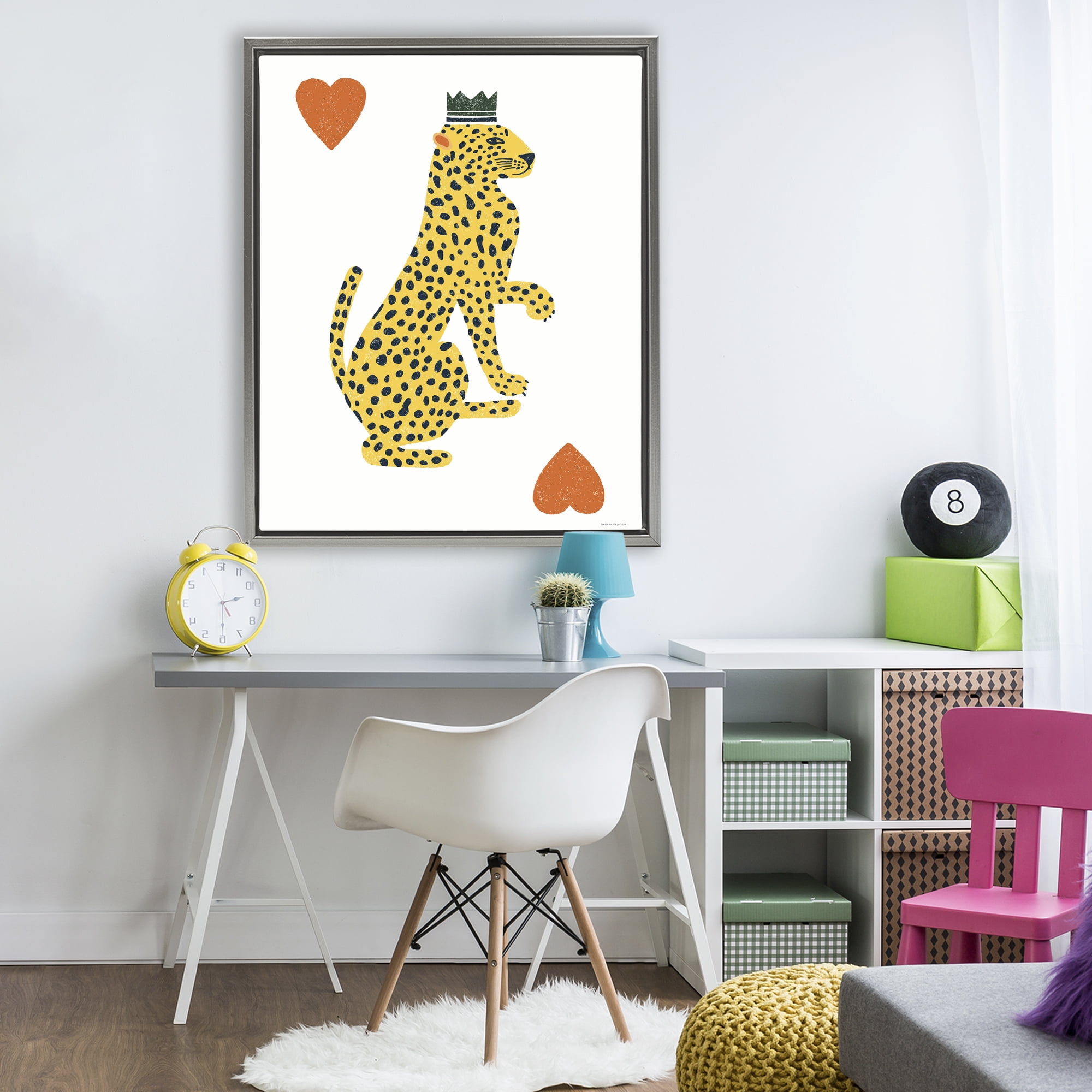 Leopard & Hearts Card Gray Framed Floater Canvas Wall Art, design by Svetlana Aleynikova