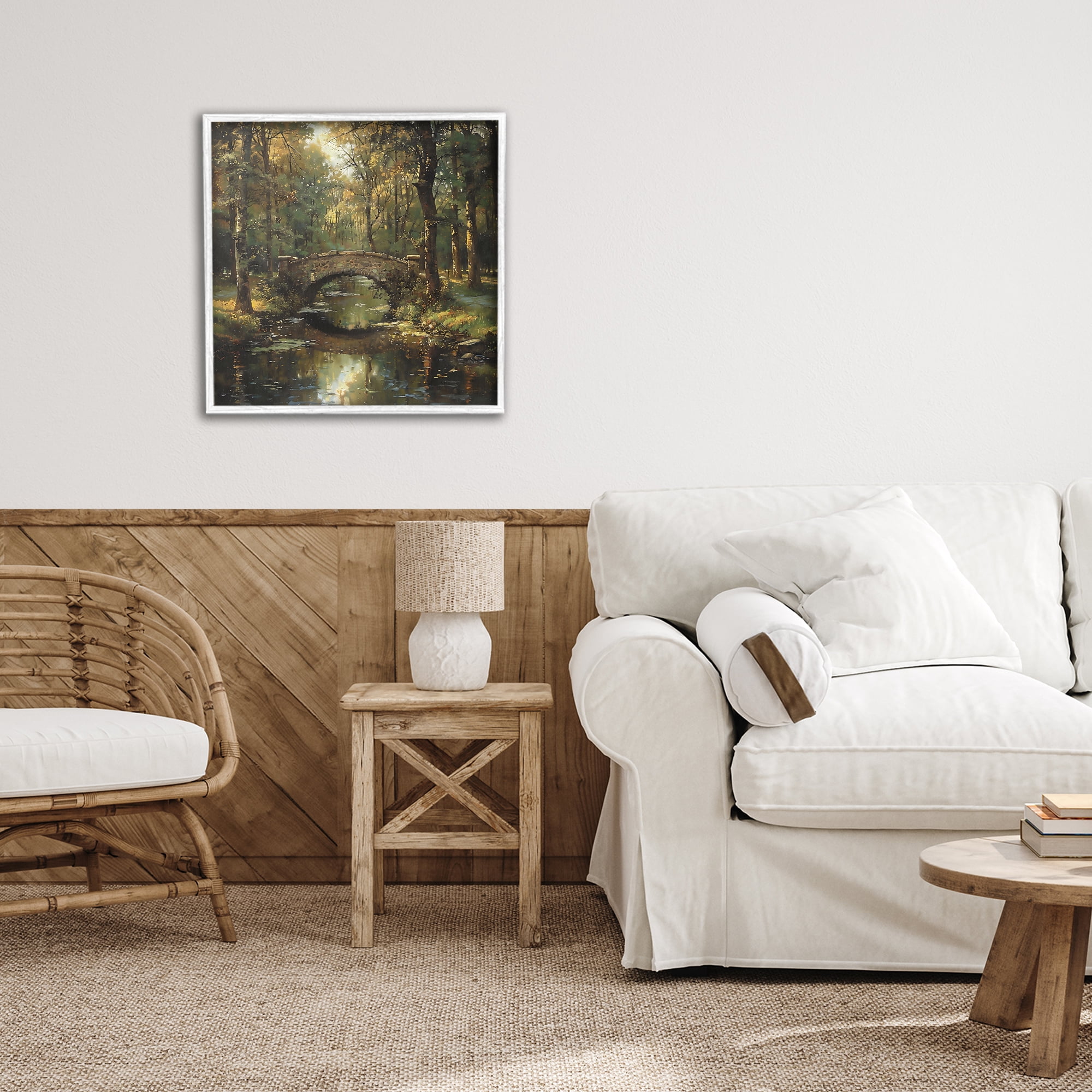 Stupell Industries Forest Bridge in Autumn Light White Framed Giclee Art, design by Creative Studio