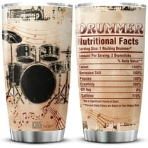 Drummer Nutrition Facts Tumbler Cool Things For Drummers Gift For Music Lovers Stainless Steel Coffee Cup With Lid 20oz Birthday Gifts For Men Insulated Travel Mug Vintage