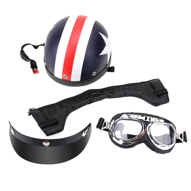 Casco Half Open Face Bike Casco Con Goggles Visor Buffer Biker Scooter Touring Casco