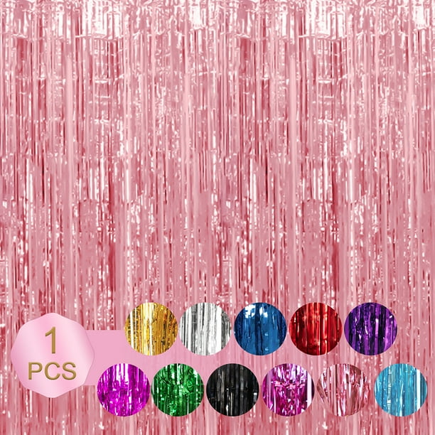 Billuyoard Decoraciones para fiesta de cumpleaños, papel de aluminio hecho decorativo, cortina de oropel con flecos de aplicación amplia Kits de decoración para fiestas Oro rosa 6.5 pies