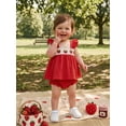 thumbnail image 3 of BemeyourBBs Newborn Baby Girls Summer Clothes Cute Infant Baby Girl Strawberry Outfits Strawberry Embroidery Flutter Sleeves Babydoll Shirt Tops and Elastic Ruffles Shorts Set, 3 of 9