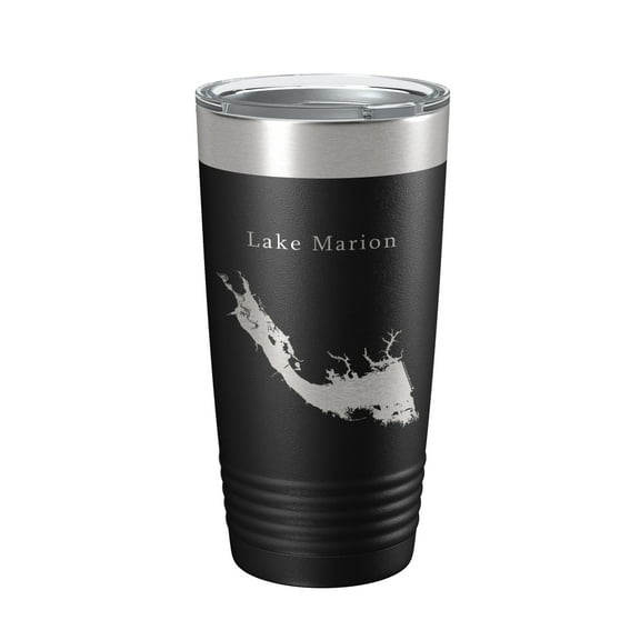 Lake Marion Map Tumbler Travel Mug Insulated Laser Engraved Coffee Cup South Carolina 20 oz Black