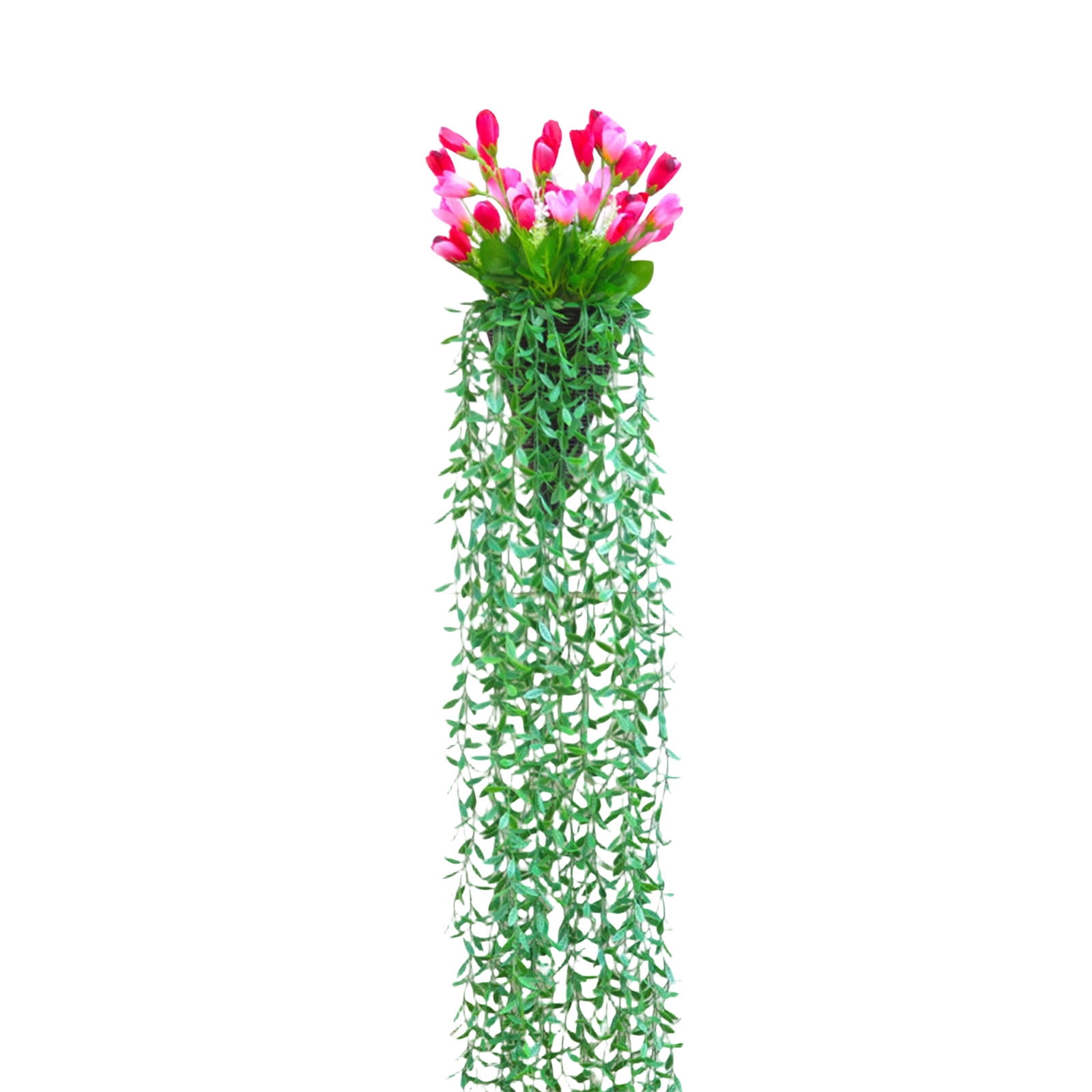 Votnto 9.84×39.37IN Artificial Tulip Hanging Planter, Faux Green Weeping Vine with Tulip Blooms for Wedding Wall Home Decor