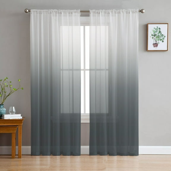 Grey Ombre Semi Sheer Curtains 63 Inch Length 2 Panels Set, Farmhouse Gradient Modern Abstract Art Sheer Kitchen Curtain Privacy Voile Window Curtain for Living Room Bedroom Rod Pocket Drapes