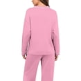 thumbnail image 5 of zfwon Pyjamas Sets for Women Solid/Print Pjs Sets Women's V-Neck Long Sleeve Tops & Wide Leg Trousers Casual Comfort Sleepwear Loungewear 2 Piece Matching Nightwear Set, 5 of 7