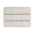 thumbnail image 3 of Superior Zero Twist 3-Piece Cotton Bath Towel Set, Waffle Border Ultra Doft Quick Dry Towels, Stone, 3 of 13