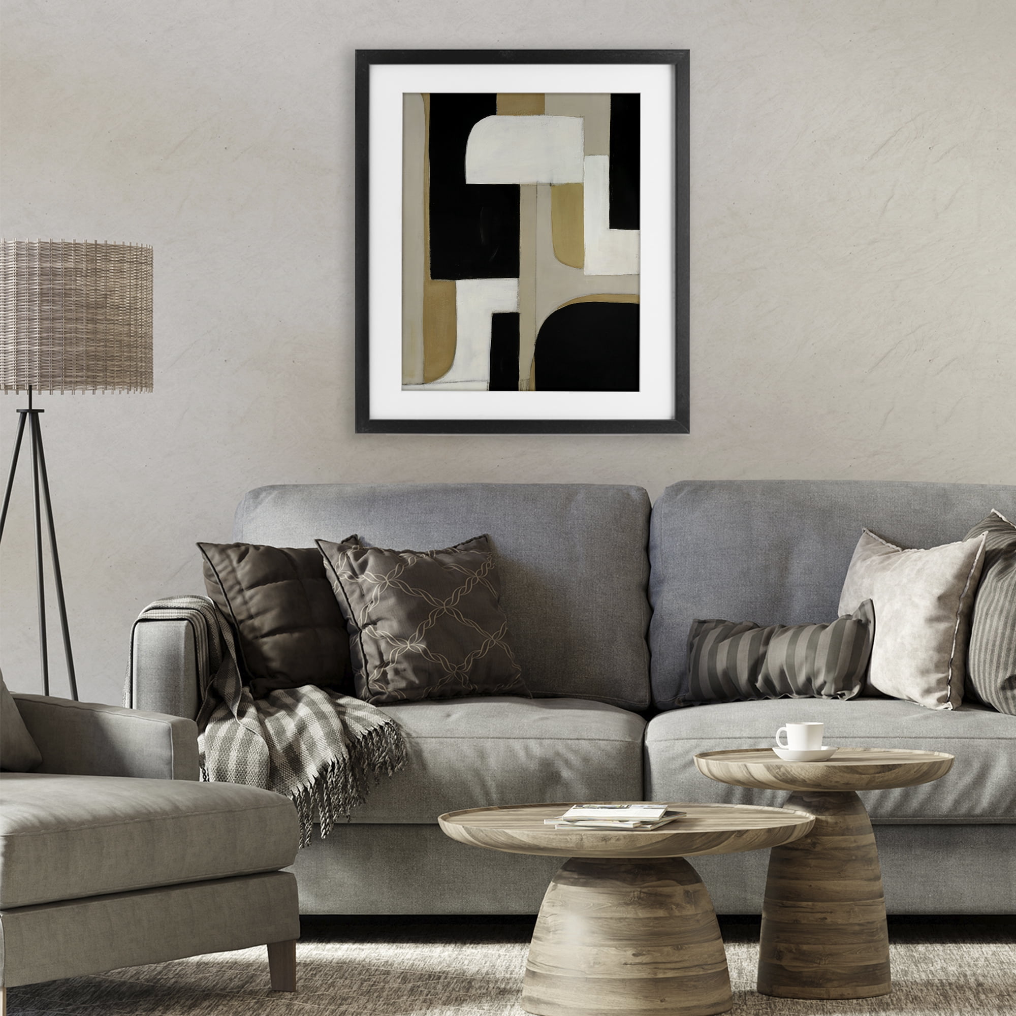 Stupell Industries Minimalist Geometrics in Neutrals Black Framed Print Under Glass, design by Kippi Leonard